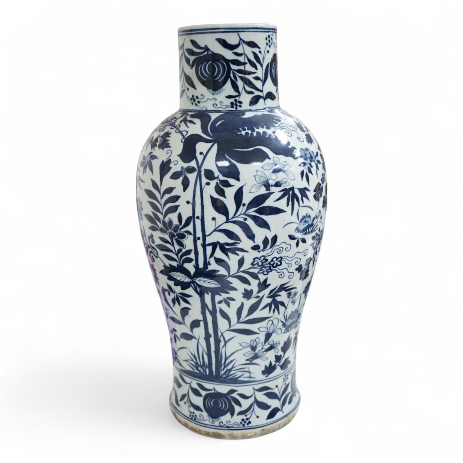 A large Chinese blue and white floral vase, 54cm high
